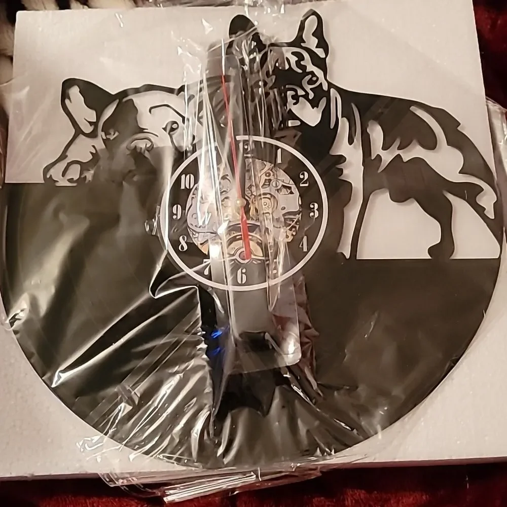 NEW‎ Boston Terriers French Bulldogs Vinyl Record Album Carved Clock Dog Puppy